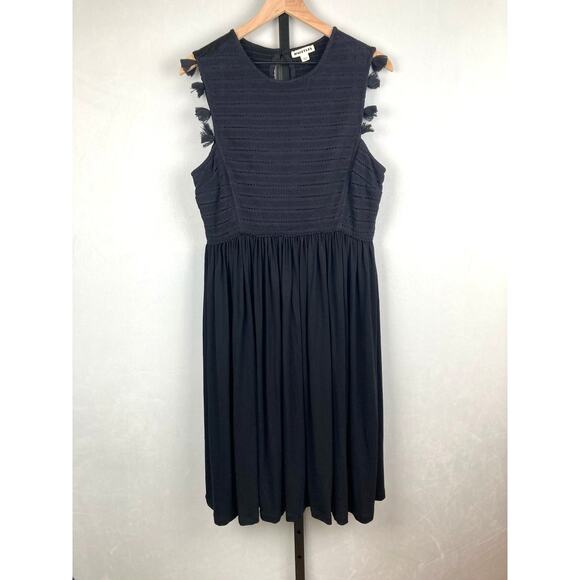 Whistles Crochet Lace Jersey Dress Black Size L Tassels Smocked Flowy Sleeveless - Picture 3 of 10